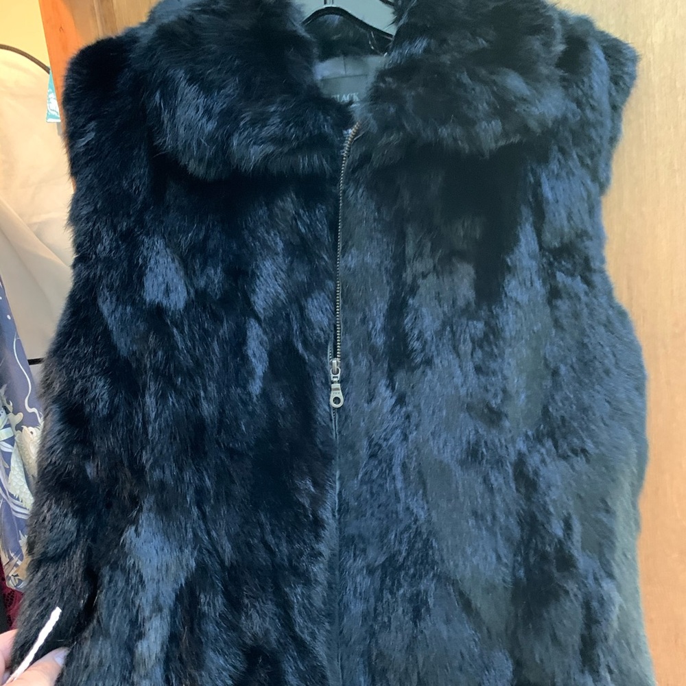 Black real fur vest